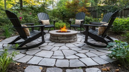 Backyard fire pit patio with rocking chairs (1)