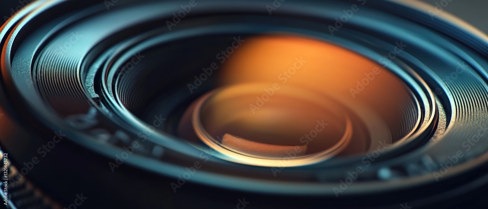 Poster a detailed shot of a camera lens, perfect for macro photography or as a design element