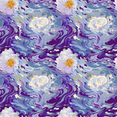 Floral Pattern: Swirling Flowers in Blue and Purple Seamless Background