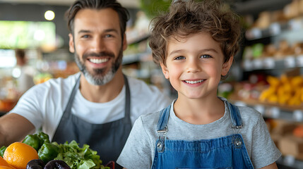 Family shopping together at local market joyful interaction vibrant environment close-up view building bonds through grocery shopping