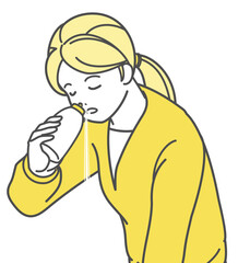 鼻うがいをする女性のイラスト