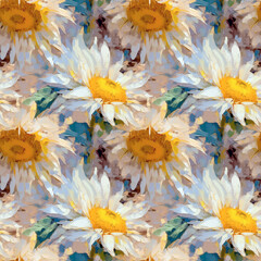 Floral Pattern: White Daisies with Yellow Centers Seamless Background