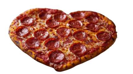 Heart-Shaped Pepperoni Pizza: A mouthwatering heart-shaped pepperoni pizza, baked to golden perfection. This culinary creation is a symbol of love and deliciousness.