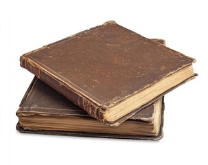 Obraz premium Two antique books stacked, showing aged leather bindings