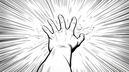 Obraz premium Dynamic illustration of a hand reaching out with energetic motion lines.