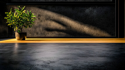 Obraz premium A potted plant sits in an interior space lit by sunlight and shadow