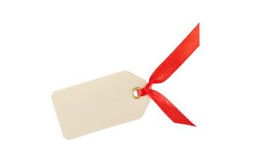 paper tag with red string isolated on white or transparent png