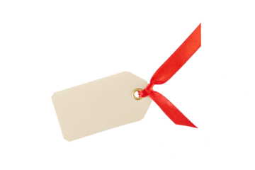 paper tag with red string isolated on white or transparent png