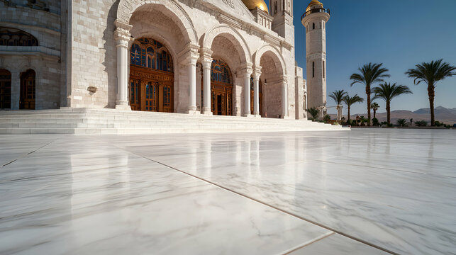The architectural grandeur of a bright white marble building facade