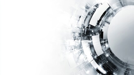 Obraz premium Abstract futuristic design featuring circular patterns and light reflections, suggesting technology and innovation