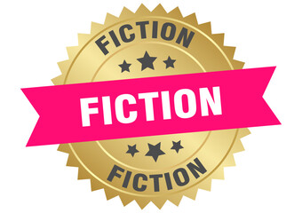 fiction. fiction round pink and gold label isolated on transparent background