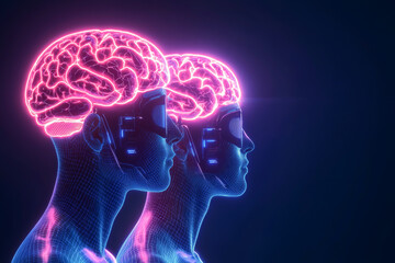 Futuristic concept of human brain in neon light representing advanced technology.
