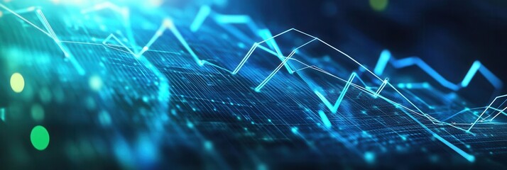 Dynamic trend lines merge into a data grid with cool blue and green tones, symbolizing political and economic analysis in a structured format