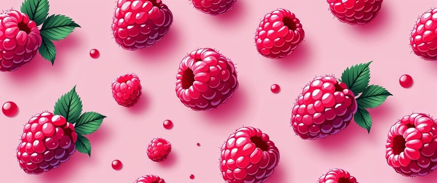 raspberry pattern on pink plain background digital abstract art work illustration design