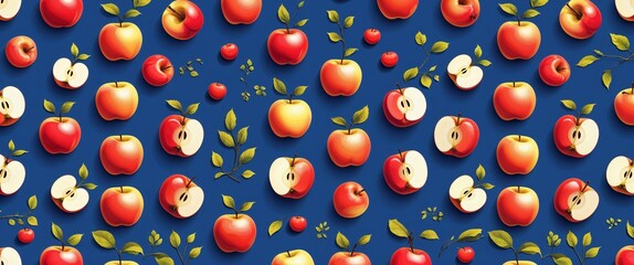 apple pattern on blue plain background digital abstract art work illustration design