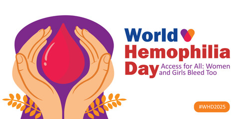 World Hemophilia day. World Hemophilia Day banner with hands holding a blood drop, symbolizing care and support. Hemophilia Day conceptual banner to promote blood donations to patients.