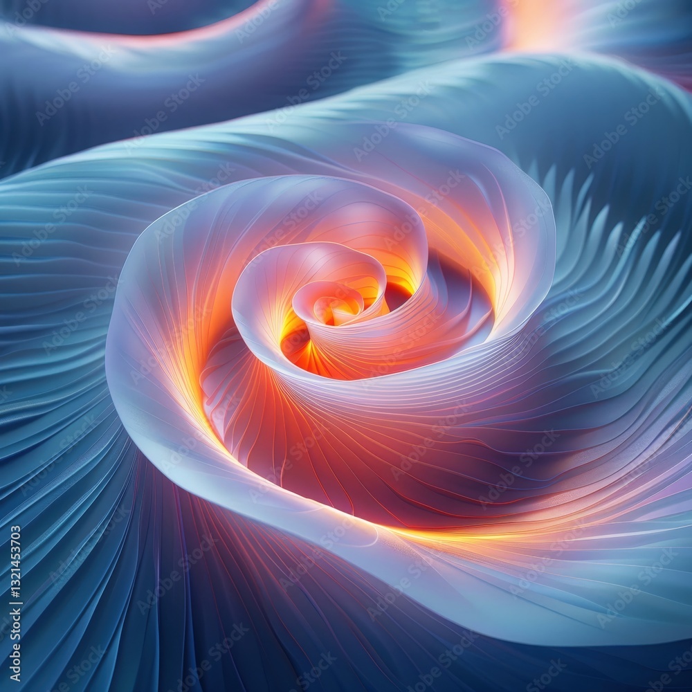 Poster intricate design features a rose shape made of flowing layers and glowing edges. the artwork plays w