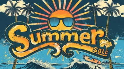Summer Sale Poster with Beach Scene