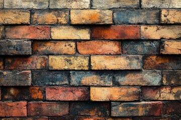 Naklejka premium Old Brick Wall Rustic Vintage Texture with Stains and Cracks Weathered Aged Appearance Outdoor Background