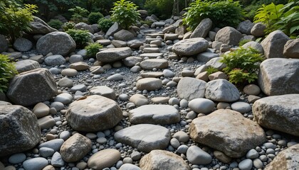 harmonious arrangement of stones in a rock garden evokes a profound sense of unity with natural world, as it mirrors rhythmic ebb and flow of nature