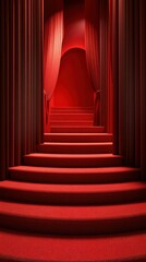Elegant red carpet staircase leading to a grand illuminated archway showcasing rich textures and vibrant colors