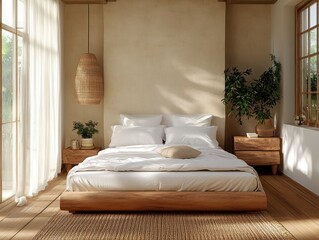 Cozy Minimalist Bedroom with Sunlight and Natural Textures