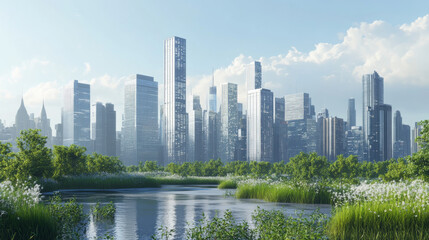 A cluster of modern skyscrapers towering over the financial district