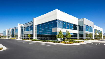 A collection of empty modern business buildings, representing a sleek and contemporary urban environment