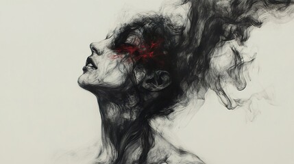 Abstract Charcoal Portrait: Ethereal Woman in a Dreamlike State