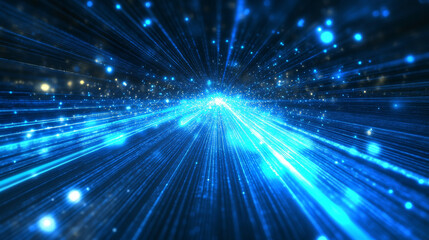Obraz premium A futuristic digital design featuring blue light streaks and high-speed data transmission, representing next-generation 5G and 6G wireless networks