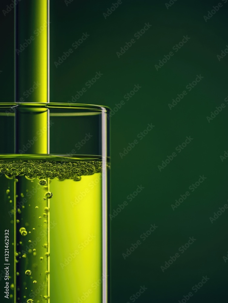 Poster a close-up of a glass filled with liquid, suitable for use in science and research illustrations