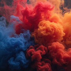 Fototapeta premium Colorful smoke swirling, vibrant red and blue hues blending artistically in an abstract display, dynamic visual impact.
