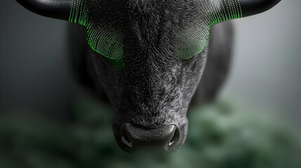 A digitally enhanced image of a black bulls face