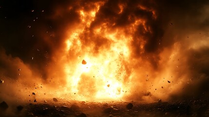 Powerful Explosion with Fire and Debris in the Air