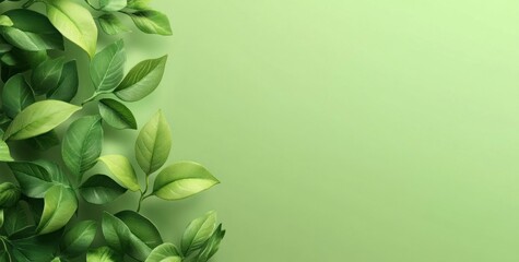Fototapeta premium Lush green leaves on pastel background.