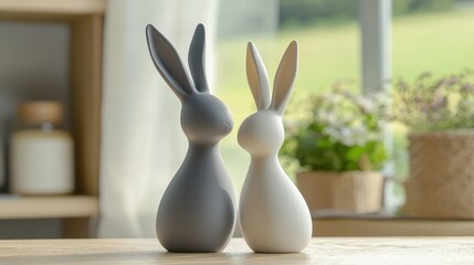 Obraz premium Elegant Minimalist Easter Bunny Figurines for Stylish Decor