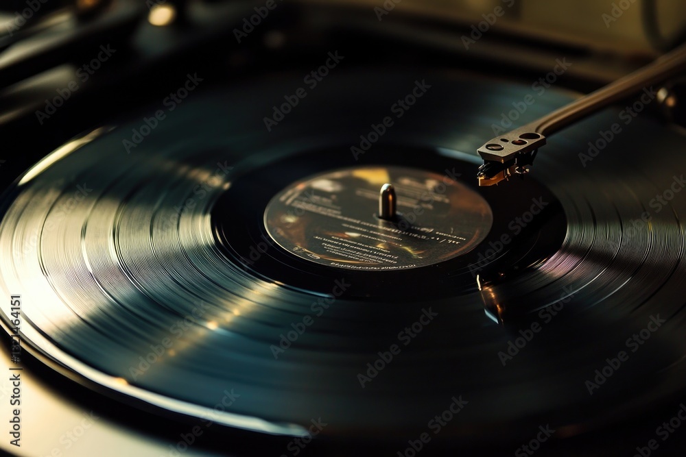 Poster a vintage-style turntable with a record placed on top, perfect for use in retro-themed designs or mu