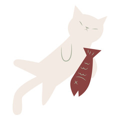 A Cat and Fish: A playful illustration of a relaxed cat, clutching a fish, evokes a sense of calm and lightheartedness, perfect for projects needing a touch of whimsy.