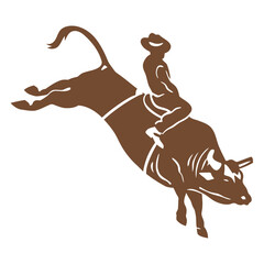 Rodeo Bull Rider Silhouette: A stylized silhouette of a cowboy bravely riding a bucking bull, symbolizing courage, skill, and the thrill of rodeo.