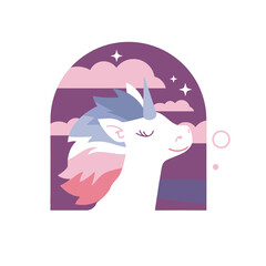 Magical Unicorn in the Sky: A whimsical illustration showcases a serene unicorn. Bathed in a dreamy atmosphere, the image features a fantastical creature and a peaceful landscape.