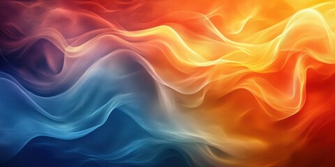 Obraz premium Colorful abstract waves in shades of blue, orange, and yellow flowing together in a vibrant display