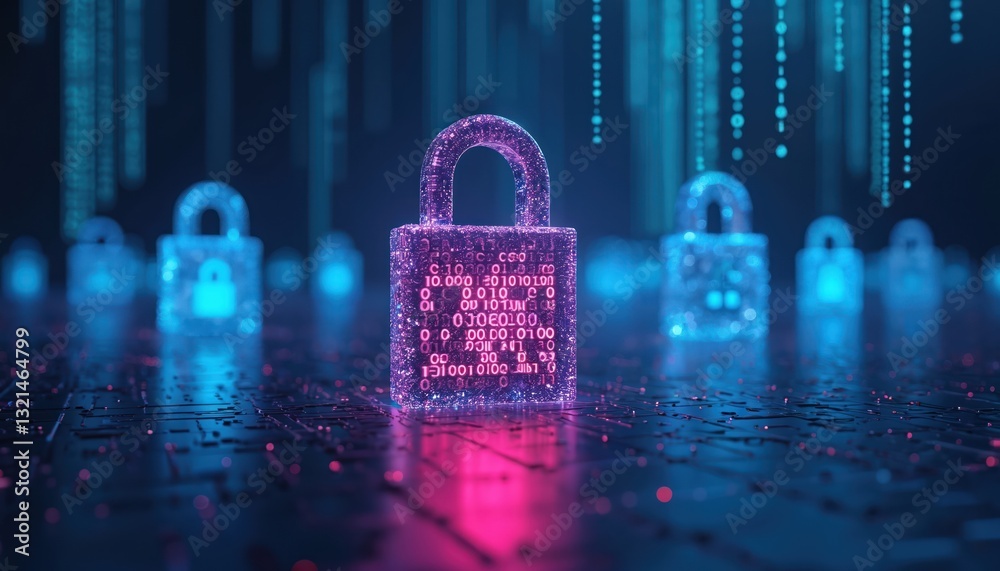Aufkleber digital padlock for computing system on dark blue background, symbol of cyber security tech, prevent