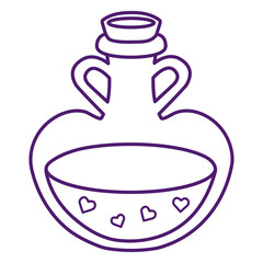 Potion of Affection: Intricately crafted outline of a heart-shaped bottle filled with an enchanting liquid, complete with delicate heart motifs. A symbol of love, mystery, and transformation.