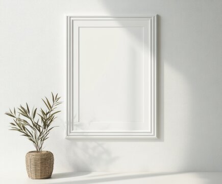 Minimalistic White Picture Frame Mockup on Plain Wall 30x40 cm 18x24 inch Hyperrealistic Clean Aesthetic