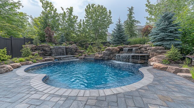Backyard kidney pool with waterfall feature