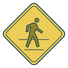 Pedestrian Crossing Sign: A yellow diamond-shaped sign displaying the silhouette of a person walking across a crosswalk.
