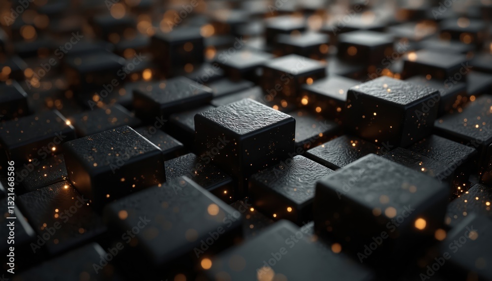 Poster dynamic mosaic textured cube layers convey modern business concept. black geometric blocks backgroun