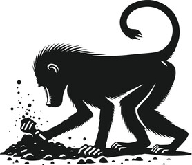 Baboon digging in the dirt animal vector