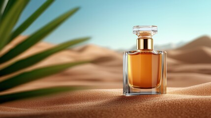 Glowing Golden Serum Bottle in Desert Setting