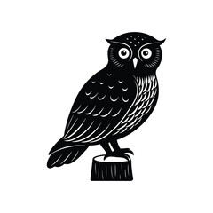 Owl  silhouette sitting on the wood vector illustration